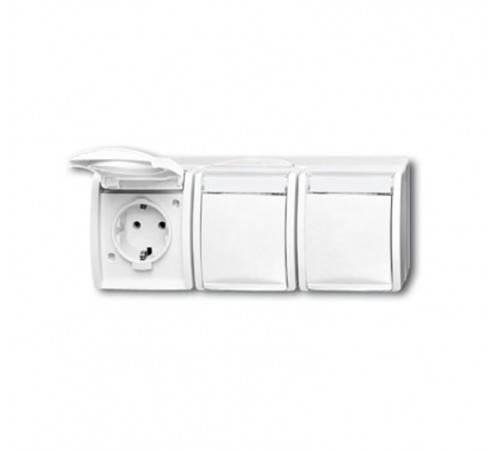 Розетка SCHUKO 16А 250В IP44, тройная, для открытого монтажа, с полем для надписи, серия ocean, цвет альп. белый  2084-0-0716   2CKA002084A0716  AB