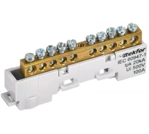 TEKFOR Шина L "фаза" неизолированная на универсальном держателе 6х9-10-Ср  TF-NN10-10-DL-K03  IEK