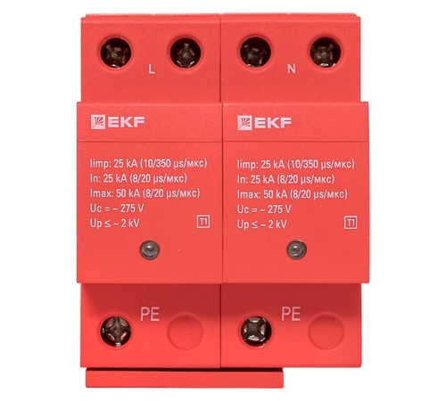 Устройство защиты от импульсных перенапряжений Класс 1 Iimp 25kA (10/350s) 2P  spd-t1-2p  EKF