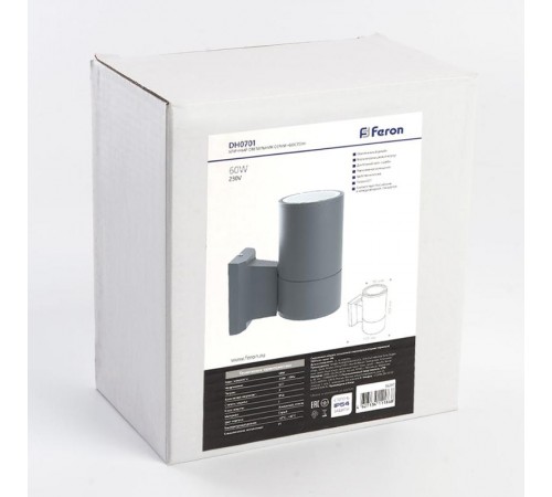 Светильник архитектурный настенный DH0701 230V без лампы E27, 160*155*90 серый, ДЛЯ ЛАМП R63, G45  06297  FERON