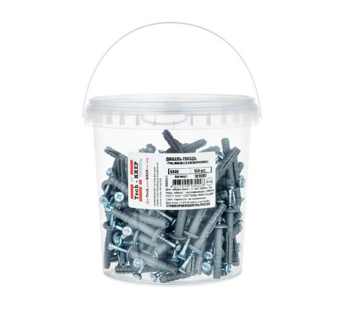Дюбель-гвоздь 6х40 гриб. манжета (полипропилен) (150 шт) - ведро ( 0,576 кг)  101989  Tech-KREP