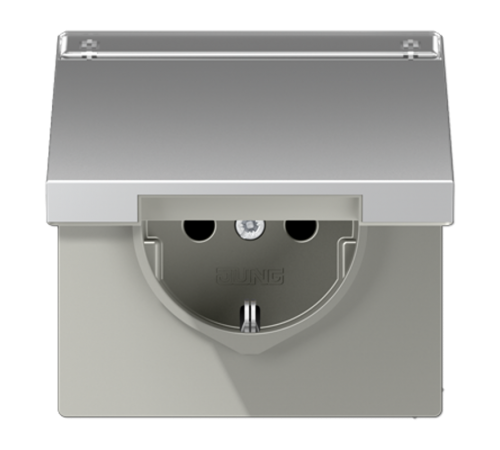 Штепсельная розетка SCHUKO 16A 250V~ с полем для надписи и откидной крышкой; алюминий  AL1520NAKL  Jung