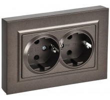 BRITE Розетка 2-местная с заземлением с защитными шторками плоская 16А в сборе РСшПл12-3-БрТБ темная бронза   BR-R28-16-K45-F  IEK
