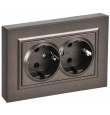 BRITE Розетка 2-местная с заземлением с защитными шторками плоская 16А в сборе РСшПл12-3-БрТБ темная бронза   BR-R28-16-K45-F  IEK