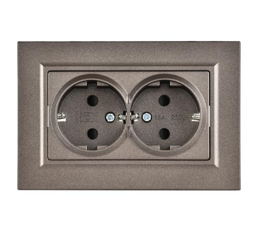BRITE Розетка 2-местная с заземлением с защитными шторками плоская 16А в сборе РСшПл12-3-БрТБ темная бронза   BR-R28-16-K45-F  IEK