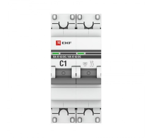 Выключатель автоматический двухполюсный 2P 1А (C) 6кА ВА 47-63 DC EKF PROxima  mcb4763-DC-2-01C-pro  EKF (замена - M63DC621C)