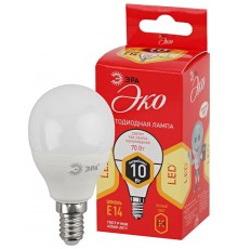 Лампа cветодиодная ECO LED P45-10W-827-E14 (диод, шар, 10Вт, тепл, E14) (10/100/2800)  Б0032968  ЭРА