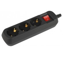 Колодка ЭРА KX-3es-B 3 розетки с заземлением с выключателем черная   Б0061723  ЭРА