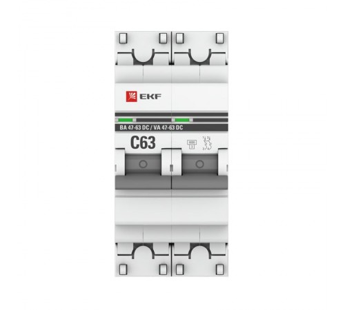 Выключатель автоматический двухполюсный 2P 63А (C) 6кА ВА 47-63 DC EKF PROxima  mcb4763-DC-2-63C-pro  EKF (замена - M63DC6263C)