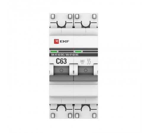 Выключатель автоматический двухполюсный 2P 63А (C) 6кА ВА 47-63 DC EKF PROxima  mcb4763-DC-2-63C-pro  EKF (замена - M63DC6263C)
