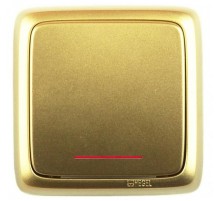 Выключатель открытой установки, одноклавишный, с индикацией, с изолирующей пластиной, цвет золото  ВА16-114-07  HEGEL