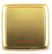 Выключатель открытой установки, одноклавишный, с индикацией, с изолирующей пластиной, цвет золото  ВА16-114-07  HEGEL