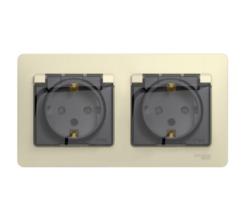 Glossa Бежевый Розетка 2-ая с заземлением, со шторками, в сборе, IP44  GSL000247  SE
