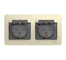 Glossa Бежевый Розетка 2-ая с заземлением, со шторками, в сборе, IP44  GSL000247  SE