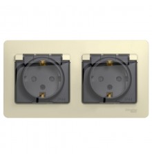 Glossa Бежевый Розетка 2-ая с заземлением, со шторками, в сборе, IP44  GSL000247  SE