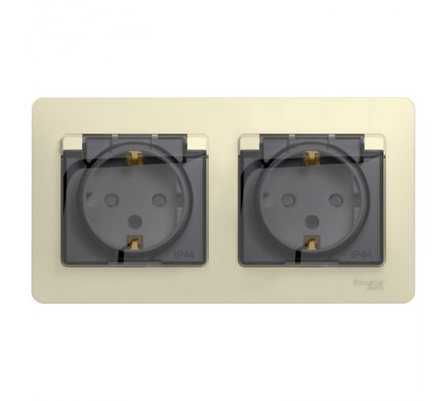 Glossa Бежевый Розетка 2-ая с заземлением, со шторками, в сборе, IP44  GSL000247  SE