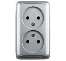 Розетка открытой установки, двухместная, с изолирующей пластиной, цвет серебро  РА16-143-06  HEGEL