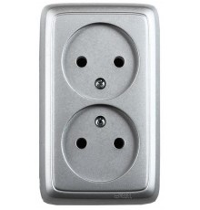 Розетка открытой установки, двухместная, со шторкой, с изолирующей пластиной, цвет серебро  РА16-144-06  HEGEL