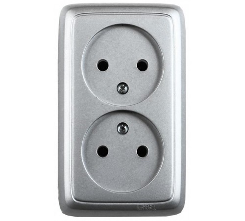 Розетка открытой установки, двухместная, с изолирующей пластиной, цвет серебро  РА16-143-06  HEGEL