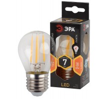 Лампа светодиодная F-LED P45-7W-827-E27 Лампы СВЕТОДИОДНЫЕ F-LED ЭРА (филамент, шар, 7Вт, тепл, E27)  Б0027948  ЭРА