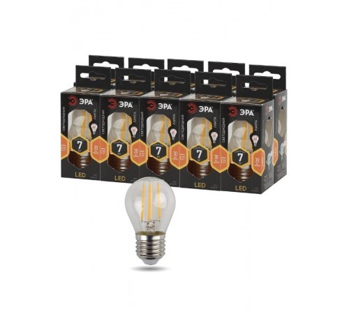 Лампа светодиодная F-LED P45-7W-827-E27 Лампы СВЕТОДИОДНЫЕ F-LED ЭРА (филамент, шар, 7Вт, тепл, E27)  Б0027948  ЭРА