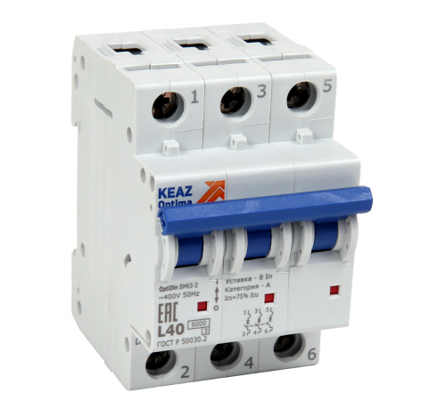 Выключатель автоматический трехполюсный OptiDin BM 63-3L6-10-ОМ4-РЕГ  294217  КЭАЗ