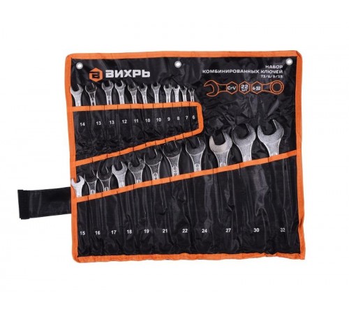 Набор комбинированных ключей 22 шт. 6 - 32, в чехле  73/6/5/15  ВИХРЬ