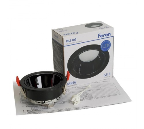 Светильник потолочный встраиваемый, MR16 G5.3, черный + черный хром DL3102  51402  FERON
