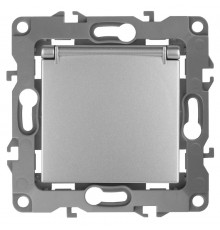 Розетка 12-2103-03 с заземлением со шторками с крышкой, 16АХ-250В,  алюминий  Б0014695  ЭРА