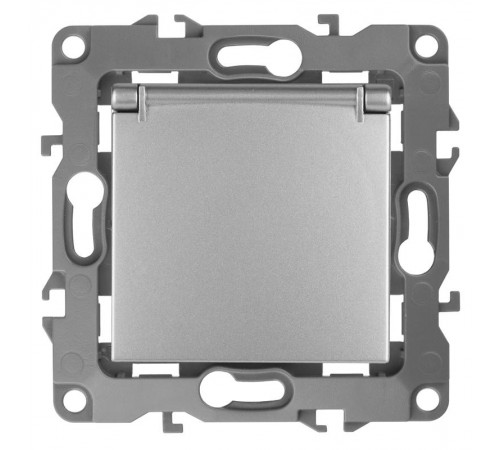 Розетка 12-2103-03 с заземлением со шторками с крышкой, 16АХ-250В,  алюминий  Б0014695  ЭРА