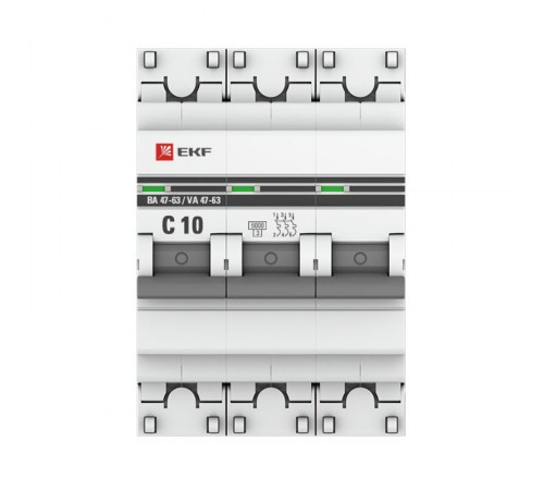 Выключатель автоматический трехполюсный ВА 47-63 10А C 6кА PROxima  mcb4763-6-3-10C-pro  EKF (замена - M636310C)