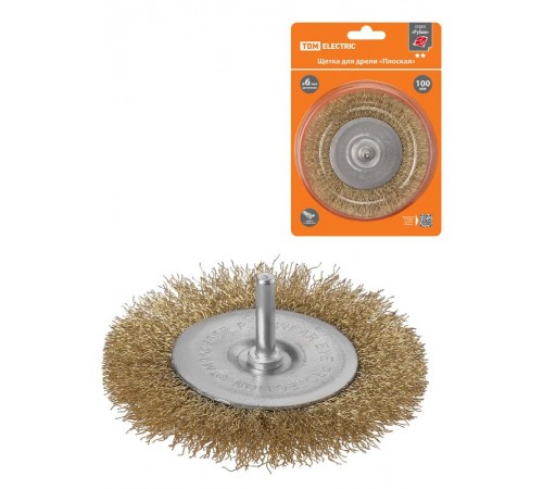 Щетка для дрели "плоская", 100 мм, латунированная витая проволока d 0,3 мм, "Рубин",  SQ1096-0203  TDM