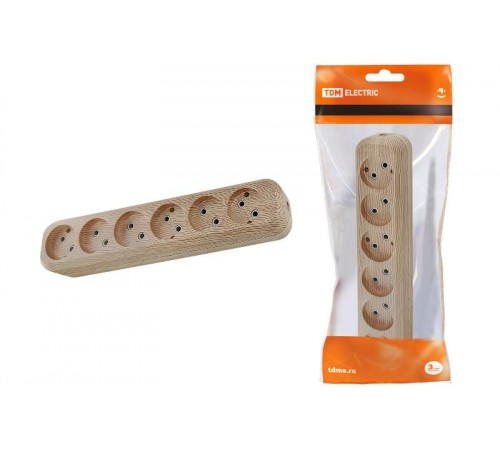 Колодка розеточная 6 гнезд 2П б/з 10А 250В "Эко" (сосна)   SQ1806-0056  TDM