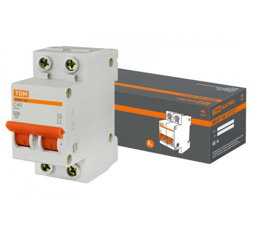 Выключатель автоматический двухполюсный ВА47-63 40А C 4,5кА  SQ0218-0014  TDM