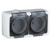 Розетка открытой установки, двухместная, брызгозащищенная, цвет белый  РА16-241  HEGEL