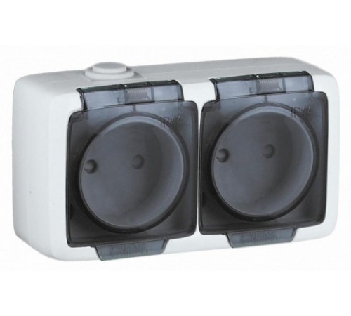 Розетка открытой установки, двухместная, брызгозащищенная, цвет белый  РА16-241  HEGEL