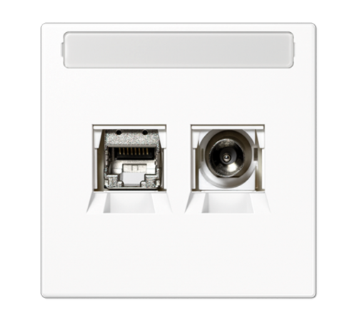 Smart TV розетка (Ethernet + TV) с полем для надписи; термопласт; белый  MMDLS4521WW  Jung