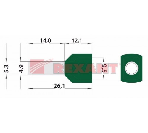 Наконечник штыревой втулочный изолированный F-14 мм 2х6 мм (НШВи(2) 6.0-14/НГи2 6,0-14) зеленый  08-2811  REXANT