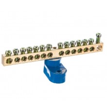 Шина "N" нулевая 6х9мм 14/1 (14 групп/крепеж по центру) с одним угловым изолятором (10 шт/уп)  PR08.28911  Промрукав