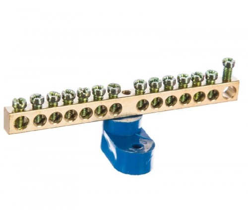 Шина "N" нулевая 6х9мм 14/1 (14 групп/крепеж по центру) с одним угловым изолятором (10 шт/уп)  PR08.28911  Промрукав