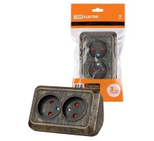 Розетка угловая двойная 2П открытой установки с з/ш IP20 250В 10А бронза "Ладога"  SQ1801-0289  TDM