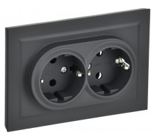 BRITE Розетка 2-ая с заземлением без шторок 16А в сборе РС12-3-БрГ графит   BR-R21-16-K53-F  IEK