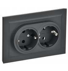BRITE Розетка 2-ая с заземлением без шторок 16А в сборе РС12-3-БрГ графит   BR-R21-16-K53-F  IEK
