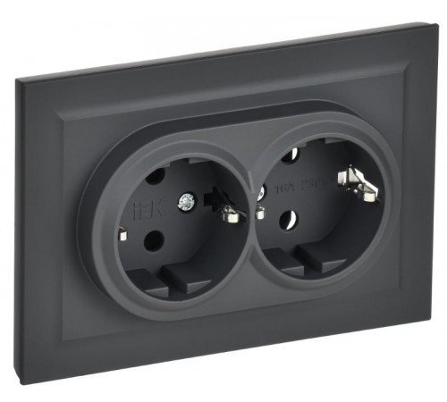 BRITE Розетка 2-ая с заземлением без шторок 16А в сборе РС12-3-БрГ графит   BR-R21-16-K53-F  IEK