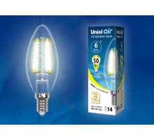 Лампа светодиодная LED-C35-6W/WW/E14/CL GLA01TR LED. "свеча", прозр серия Air. 3000K  UL-00002196  Uniel