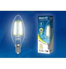 Лампа светодиодная LED-C35-6W/WW/E14/CL GLA01TR LED. "свеча", прозр серия Air. 3000K  UL-00002196  Uniel