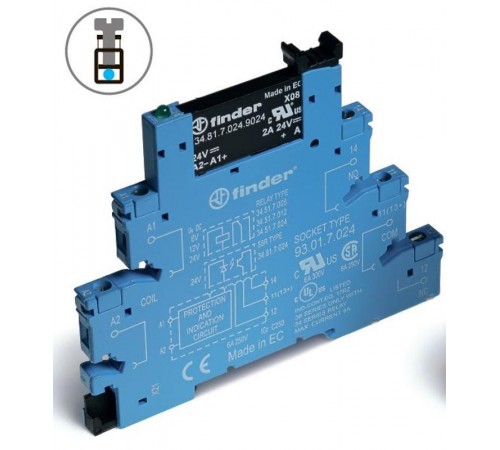 Интерфейсный модуль, твердотельное реле; выход 6A (24В DC); питание 230-240В АС/DC; подавление утечки тока  388132409024  Finder