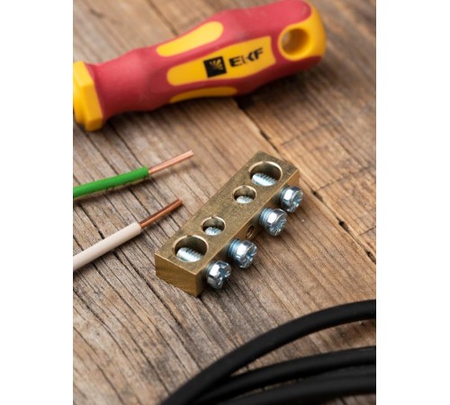 Шина PEN "ноль-земля" (8х12мм) 4 отверстия латунь крепеж по центру EKF PROxima  sn0-125-4-c  EKF