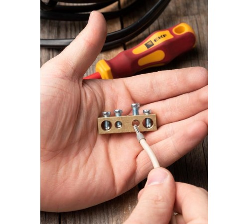 Шина PEN "ноль-земля" (8х12мм) 4 отверстия латунь крепеж по центру EKF PROxima  sn0-125-4-c  EKF