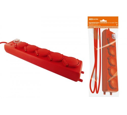 Удлинитель силовой Уз16-05В  (с крышками IP44, выключатель, 5 мест/10м КГ 3х1,5)  SQ1302-0023  TDM